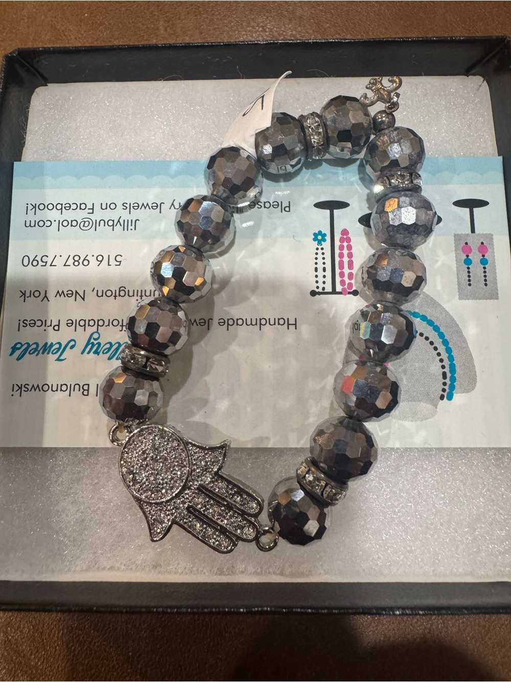 Hamsa Hand Beaded Bracelet - Sparkling Gray Stretch Bracelet